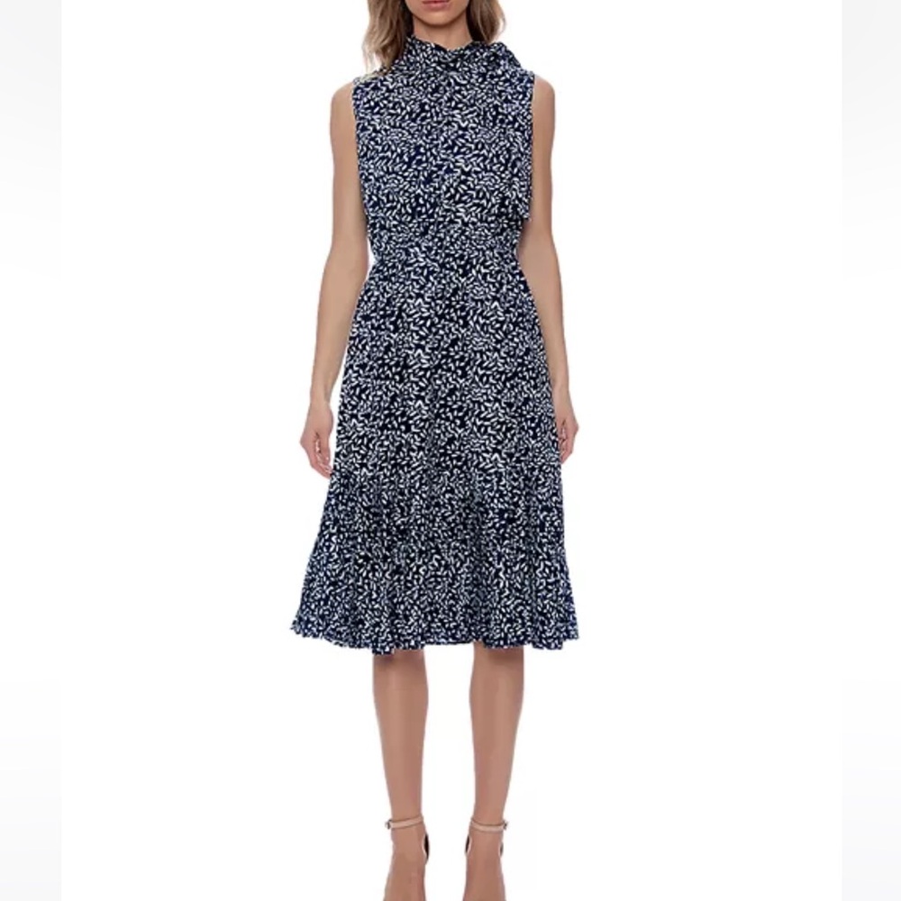Gracia Women’s Printed Sleeveless Tiered Dress Waist Belt  Navy  Size XL